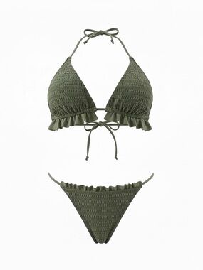 Sage Green Ruffle velvet bikini